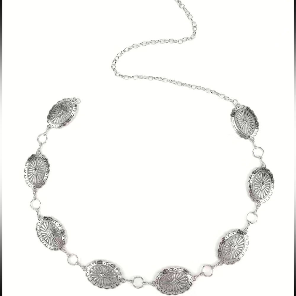 Vintage Style Rustic Silver Concho Metal Adjustable Chain Belt Lobster Clasp New